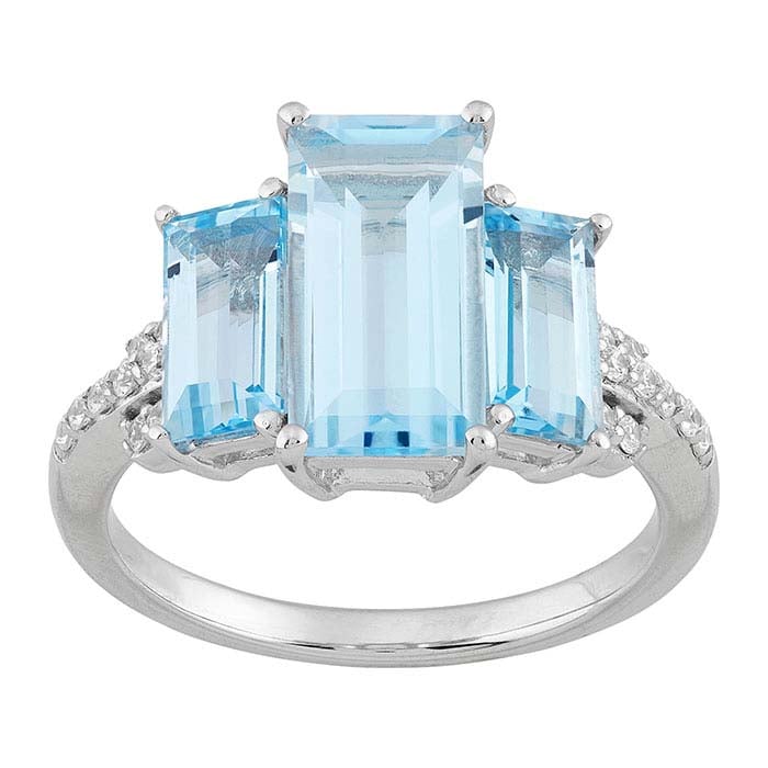Sterling Silver Blue Topaz- & CZ-Set Ring