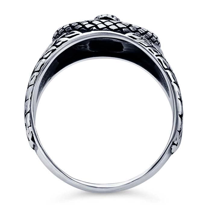 Sterling Silver Skull & Snake Ring with Fleur-de-Lis, choose your size