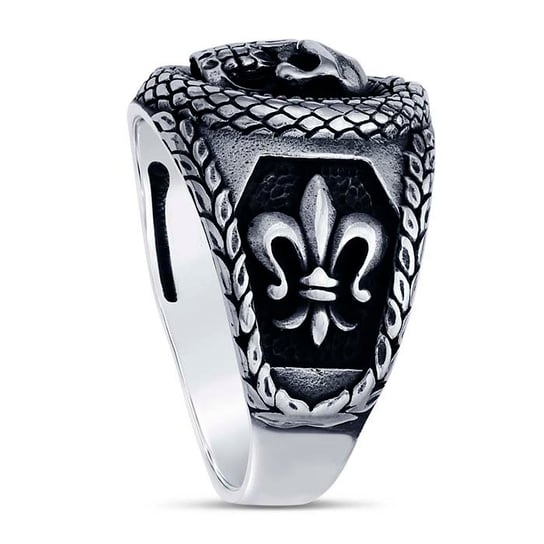 Sterling Silver Skull & Snake Ring with Fleur-de-Lis, choose your size