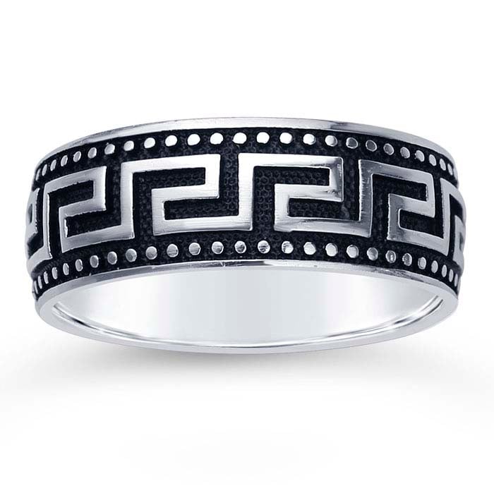 Sterling Silver Greek Key Band, Gents Ring