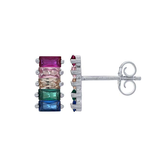 Sterling Silver CZ-Set Bar Post Earrings