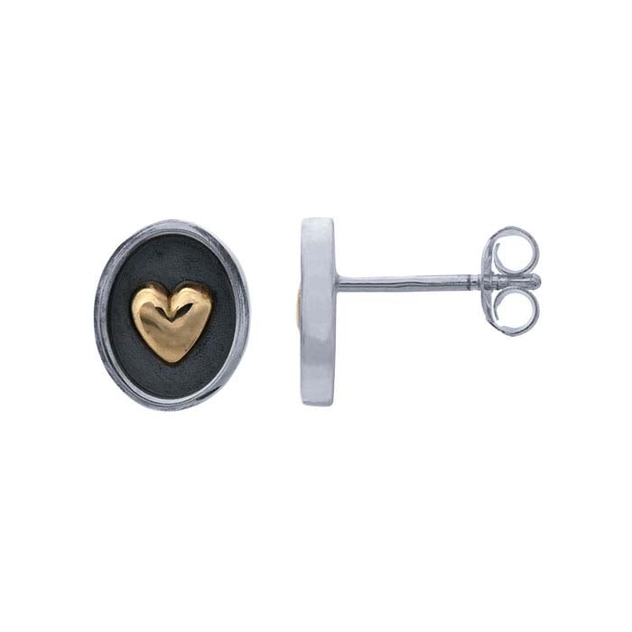Sterling Silver Shadow Box Earring with Bronze Heart 10x9mm