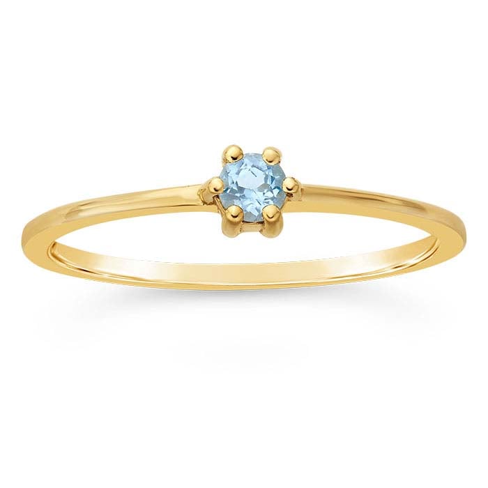 14K Yellow Gold 3mm Round Blue Topaz-Set Ring