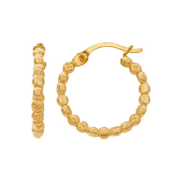 14/20 Yellow Gold-Filled Flat Beaded Hoop Earrings