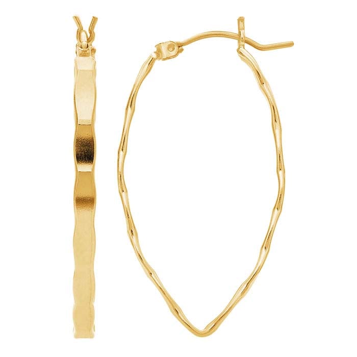 14/20 Yellow Gold-Filled Hammered Marquise Hoop Earrings