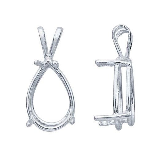Sterling Silver Pear ReadySet™ Basket Pendant Mounting, 4-Prong, different sizes available