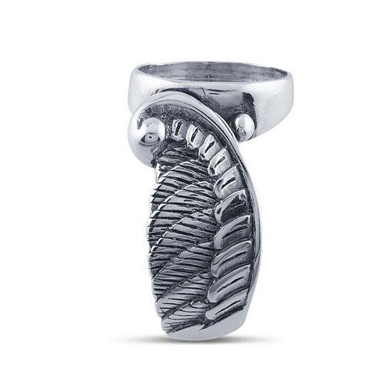 Sterling Silver Angel Wing 12 x 10mm Oval Cabochon Ring Mounting, ring size 7 & sz 8 available
