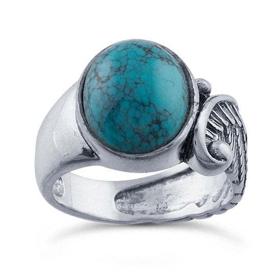 Sterling Silver Angel Wing 12 x 10mm Oval Cabochon Ring Mounting, ring size 7 & sz 8 available