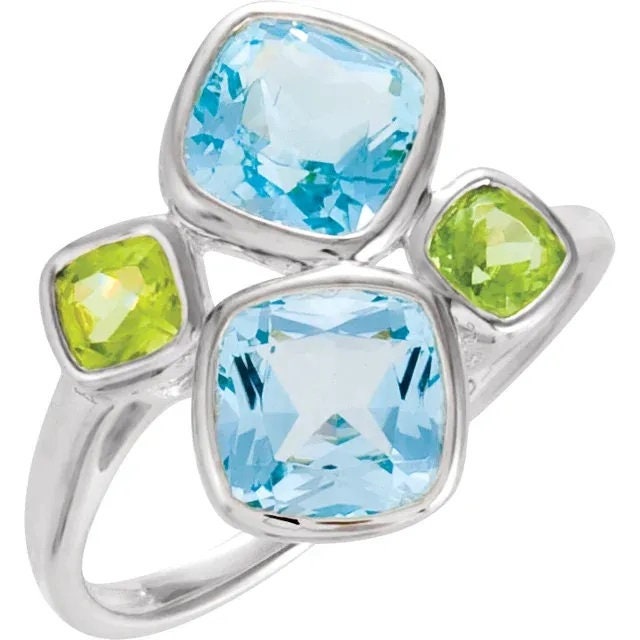 Sterling Silver Natural Sky Blue Topaz & Natural Peridot Ring