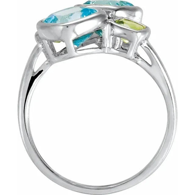 Sterling Silver Natural Sky Blue Topaz & Natural Peridot Ring