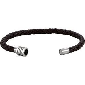 Stainless Steel & Black Braided Leather 9" Bracelet with Magnetic Clasp, also available in brown