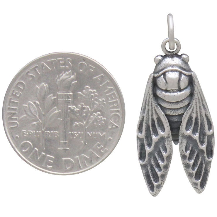 Zoom Sterling Silver Cicada Charm 28x11mm