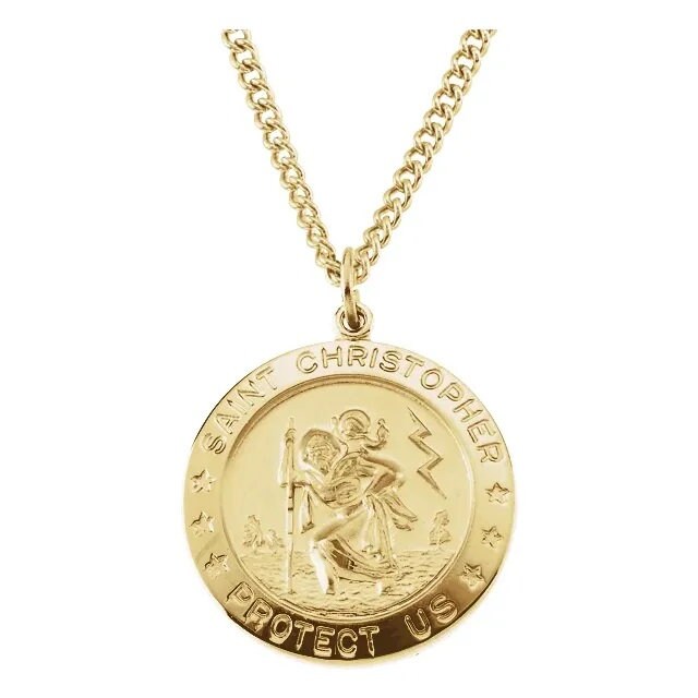 Yellow Gold Filled 25 mm St. Christopher Medal 24" or Necklace