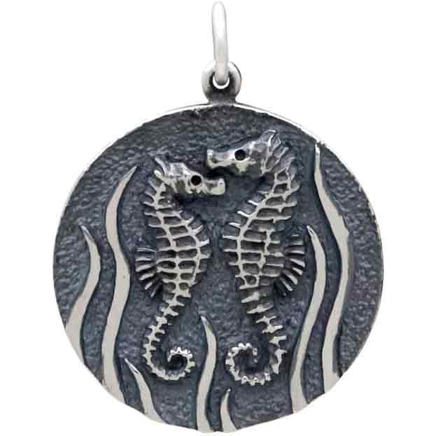 Sterling Silver Seahorse Coin Pendant 26x20mm