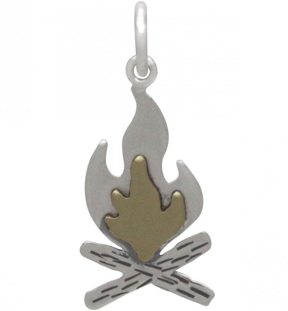 Sterling silver campfire charm with bronze flames 22x9mm