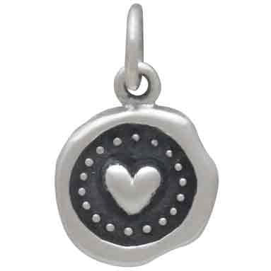 Sterling Silver Wax Seal Heart Charm 16x10mm