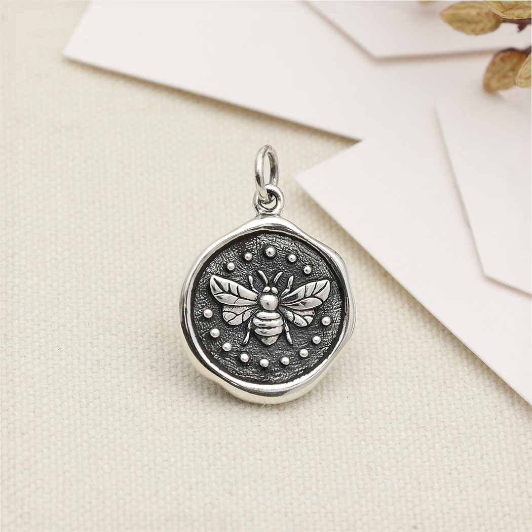 Sterling Silver Wax Seal Bee Charm 22x15mm