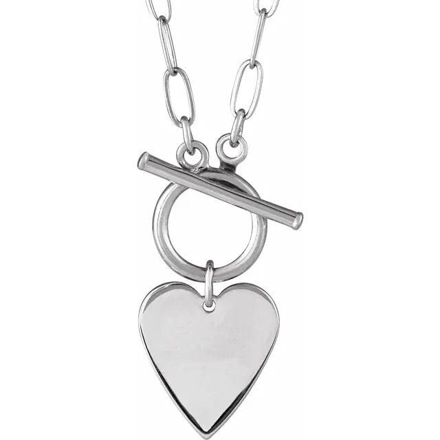 Sterling silver engravable heart toggle 18" necklace
