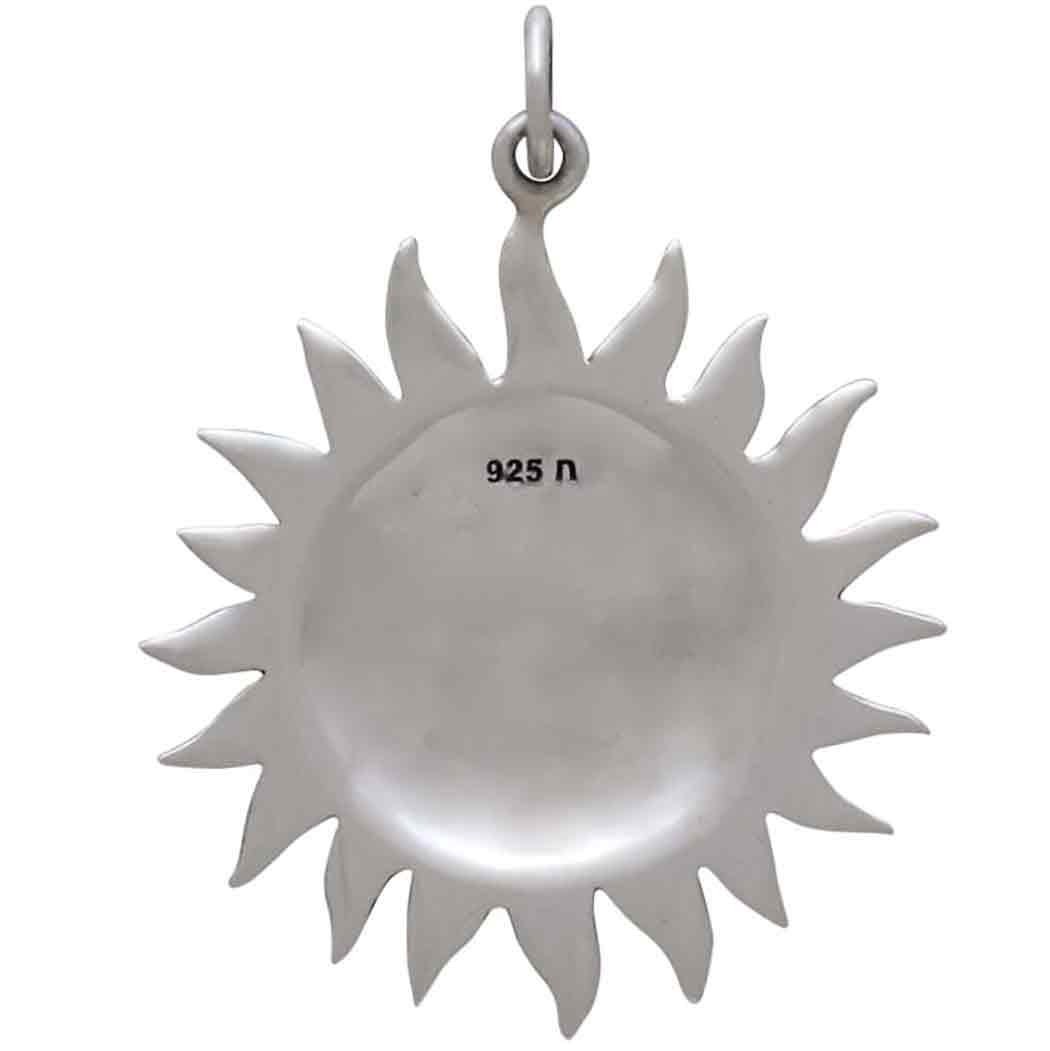 Sterling Silver Large Smiling Sun Pendant 31x24mm