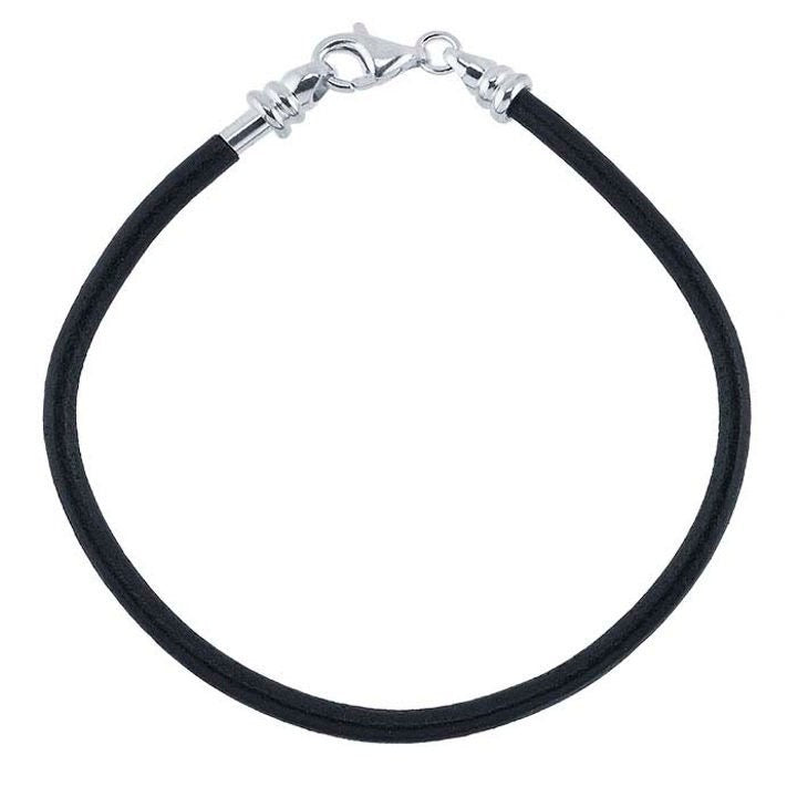 Black Leather Cord Bracelet or Necklace with Sterling Silver Threaded End Cap