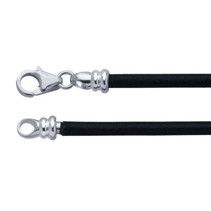Black Leather Cord Bracelet or Necklace with Sterling Silver Threaded End Cap