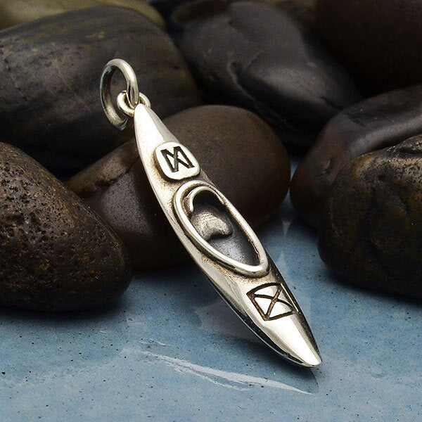 Sterling Silver Kayak Charm - Sports Charms 30x5mm