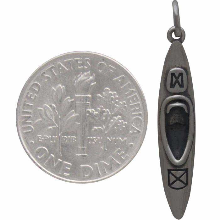Sterling Silver Kayak Charm - Sports Charms 30x5mm