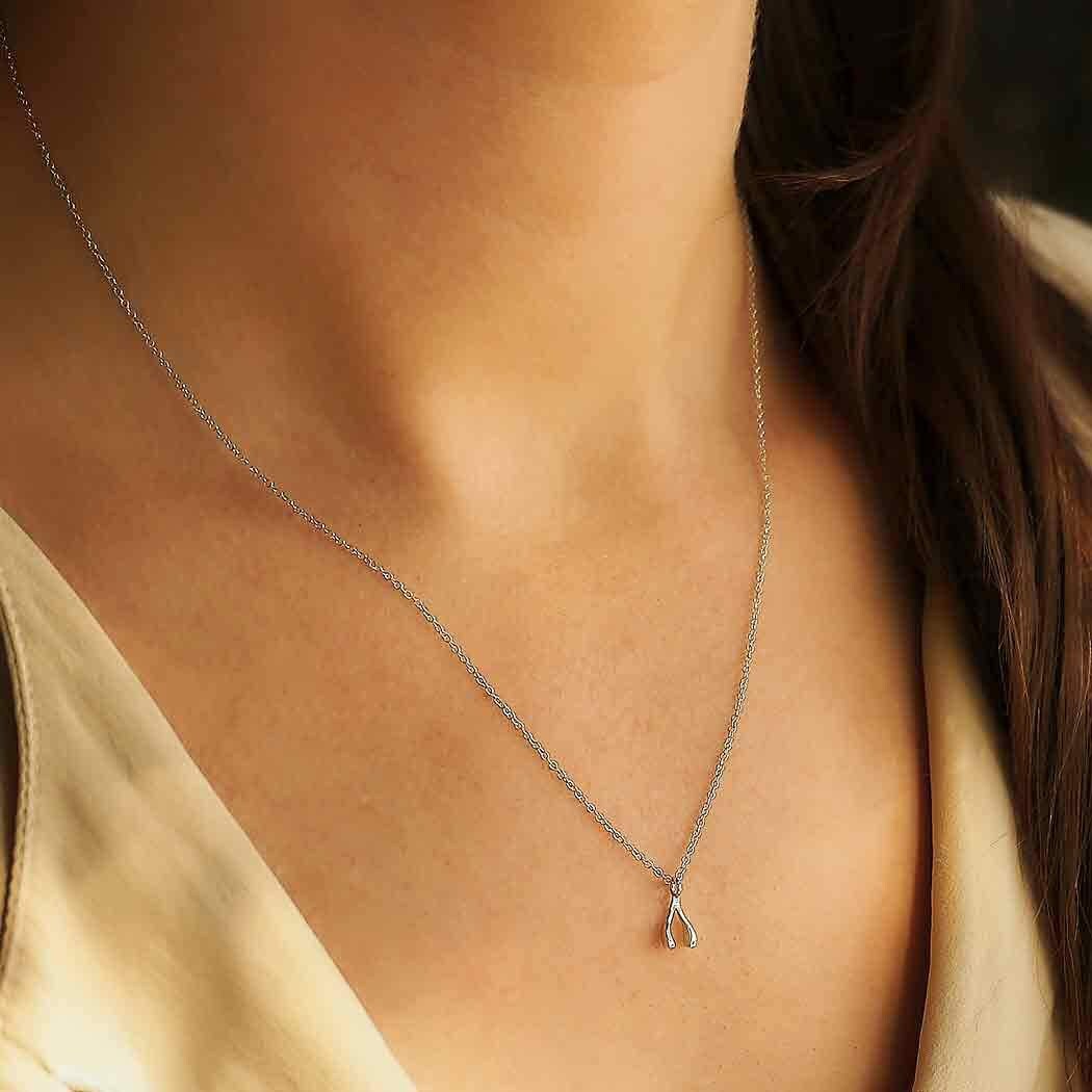 Sterling Silver Wishbone Necklace 18 Inch