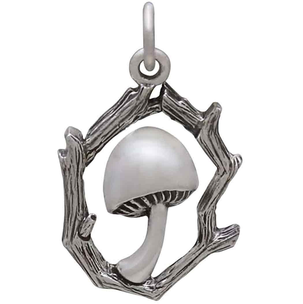 Sterling Silver Mushroom Charm with Branch Frame 23x14mm
