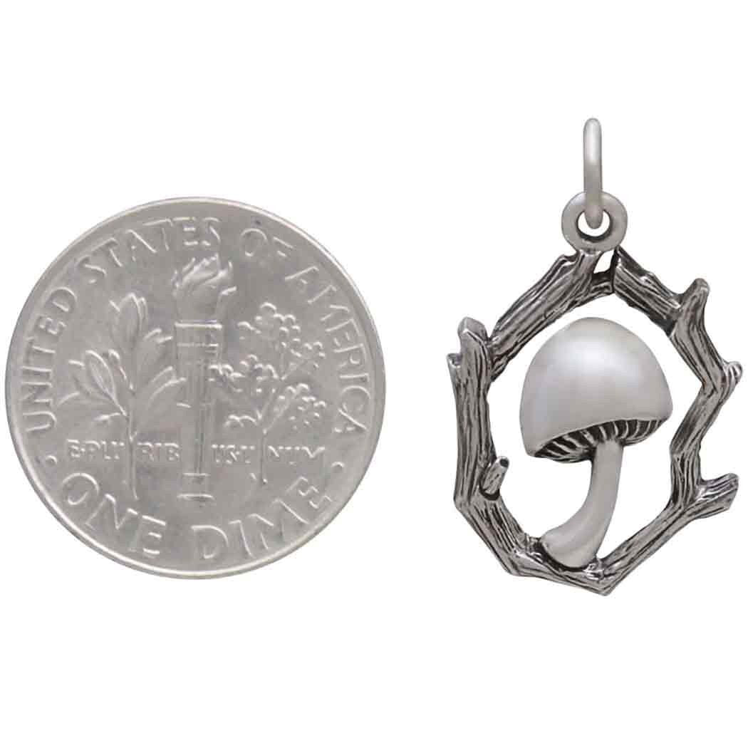 Sterling Silver Mushroom Charm with Branch Frame 23x14mm