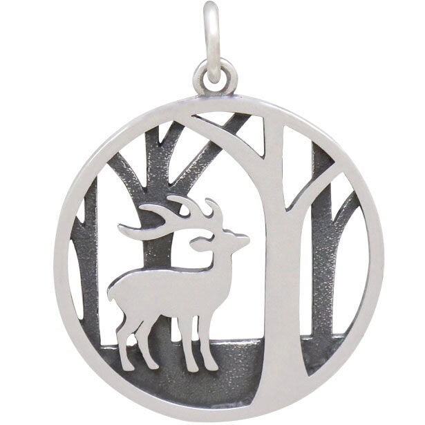 Sterling Silver Deer Charm with Trees 26x20mm