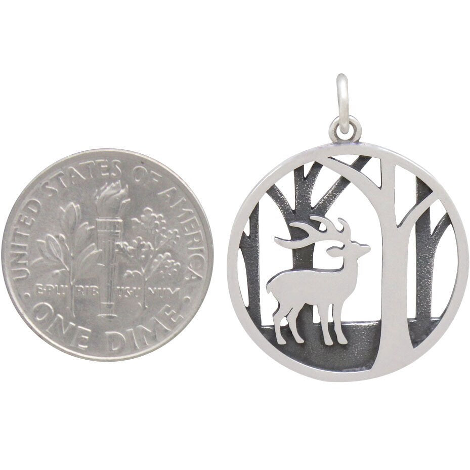 Sterling Silver Deer Charm with Trees 26x20mm