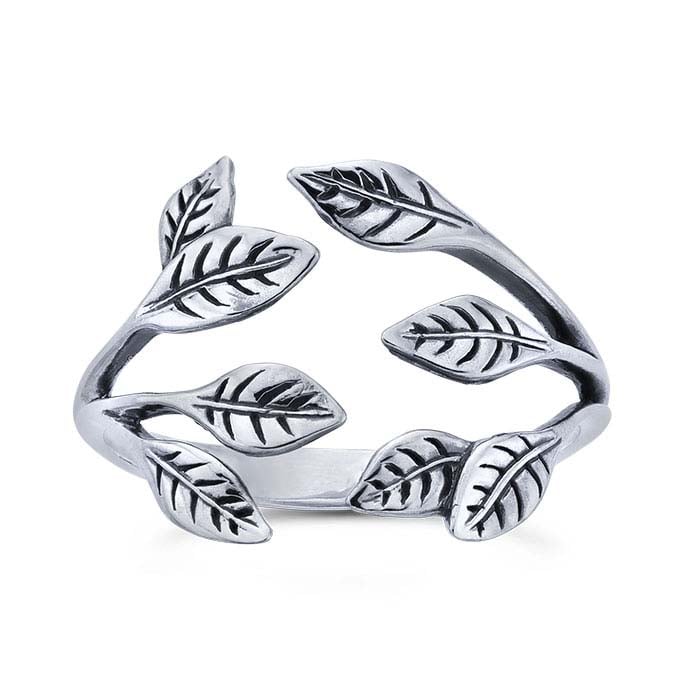 Sterling Silver Leaf Cluster Bypass Ring, Adjustable