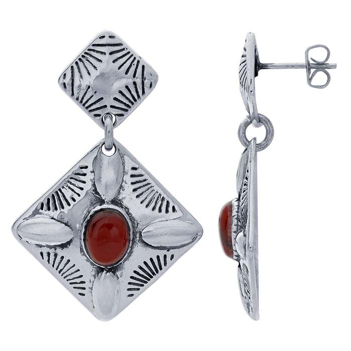 Sterling Silver Imitation Red Jasper-Set Post Earrings