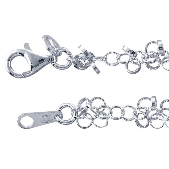 Sterling Silver 8.2mm Small Flat & Round Wire Ringlet Chain Bracelet