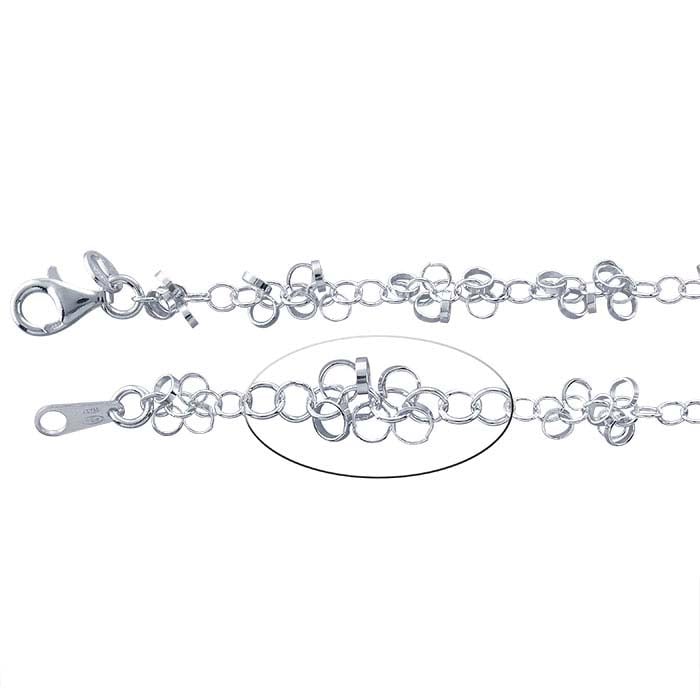 Sterling Silver 8.2mm Small Flat & Round Wire Ringlet Chain Bracelet