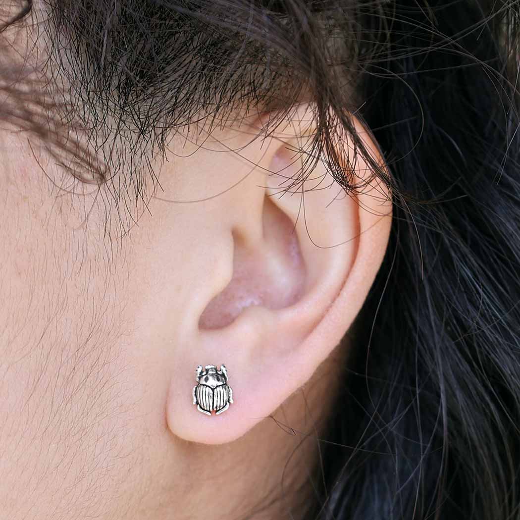 Sterling Silver Scarab Beetle Post Earrings