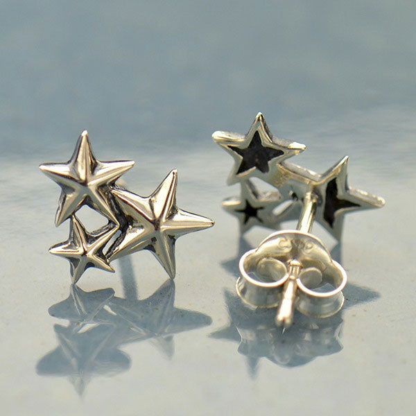 Sterling Silver Star Cluster Post Earrings 10x8mm