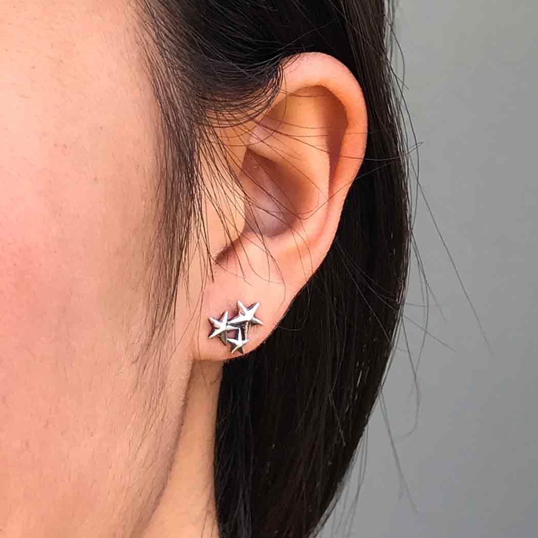 Sterling Silver Star Cluster Post Earrings 10x8mm