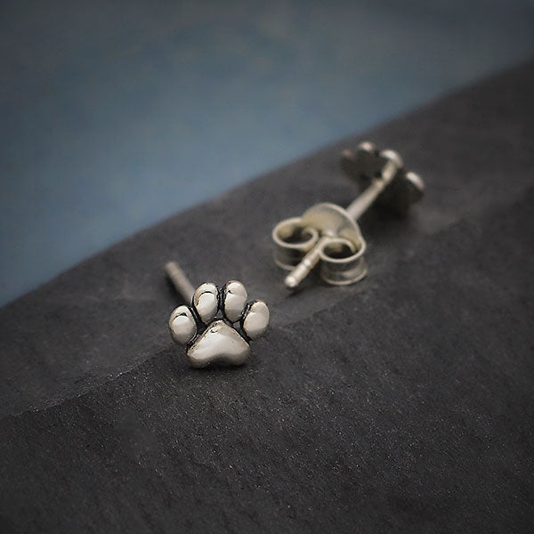 Sterling Silver Puff Paw-Print Post Earrings