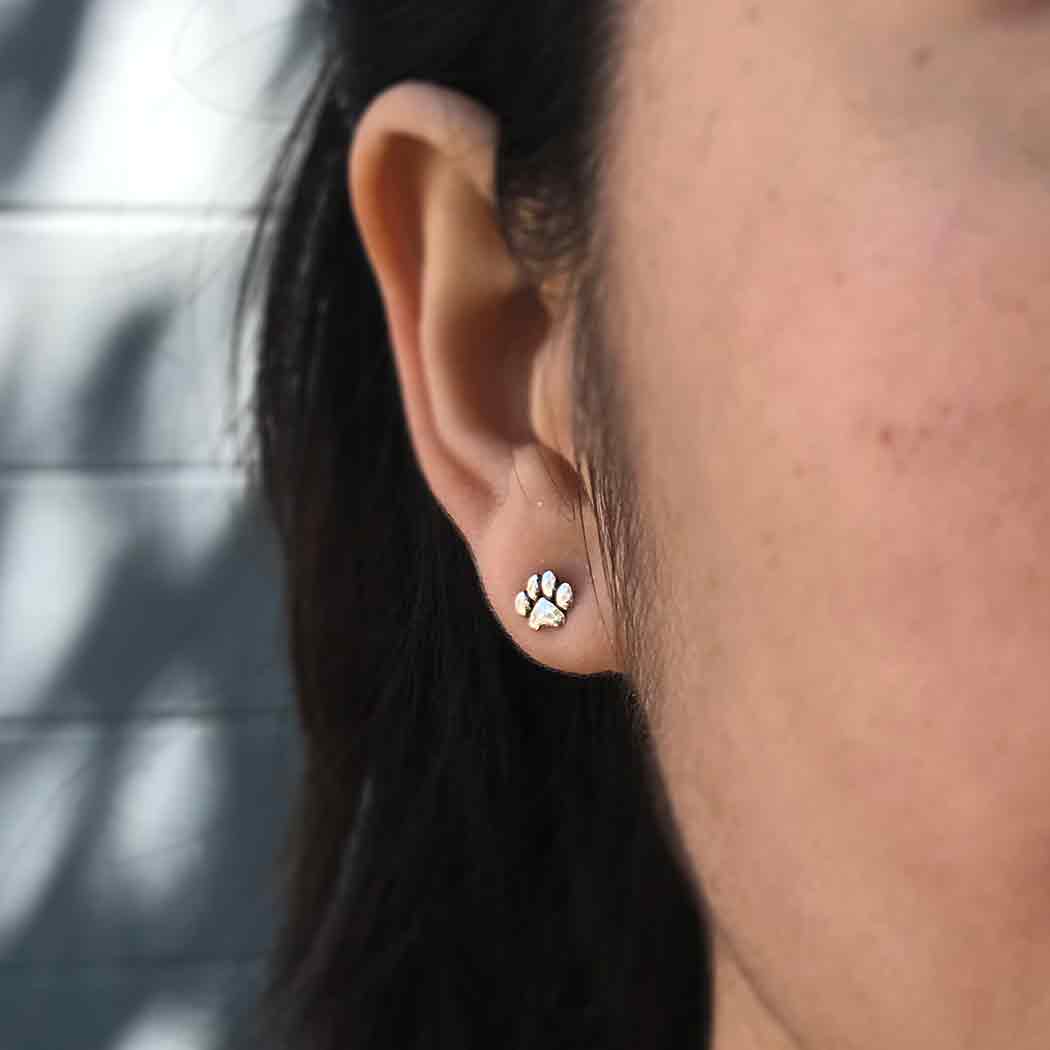 Sterling Silver Puff Paw-Print Post Earrings