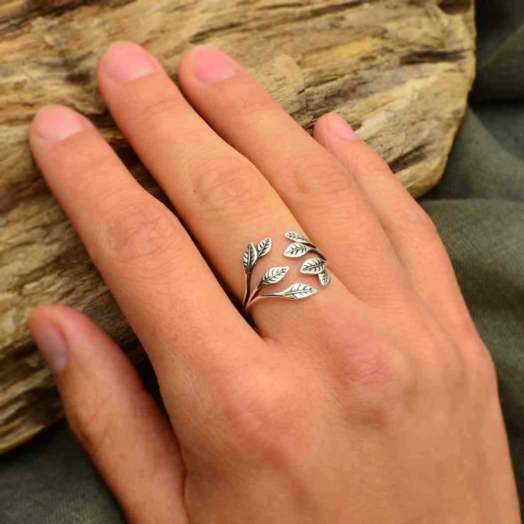 Sterling Silver Leaf Cluster Bypass Ring, Adjustable