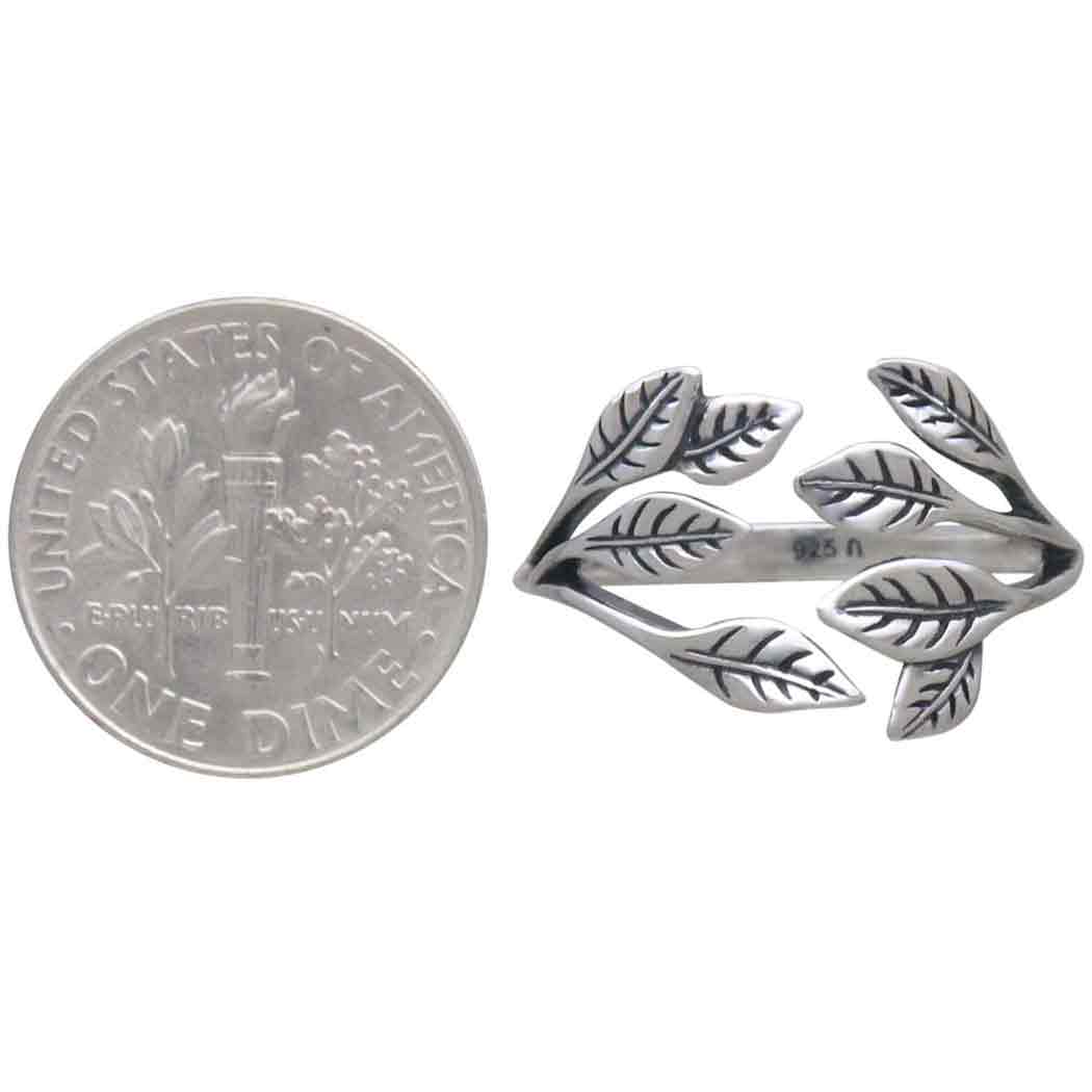 Sterling Silver Leaf Cluster Bypass Ring, Adjustable