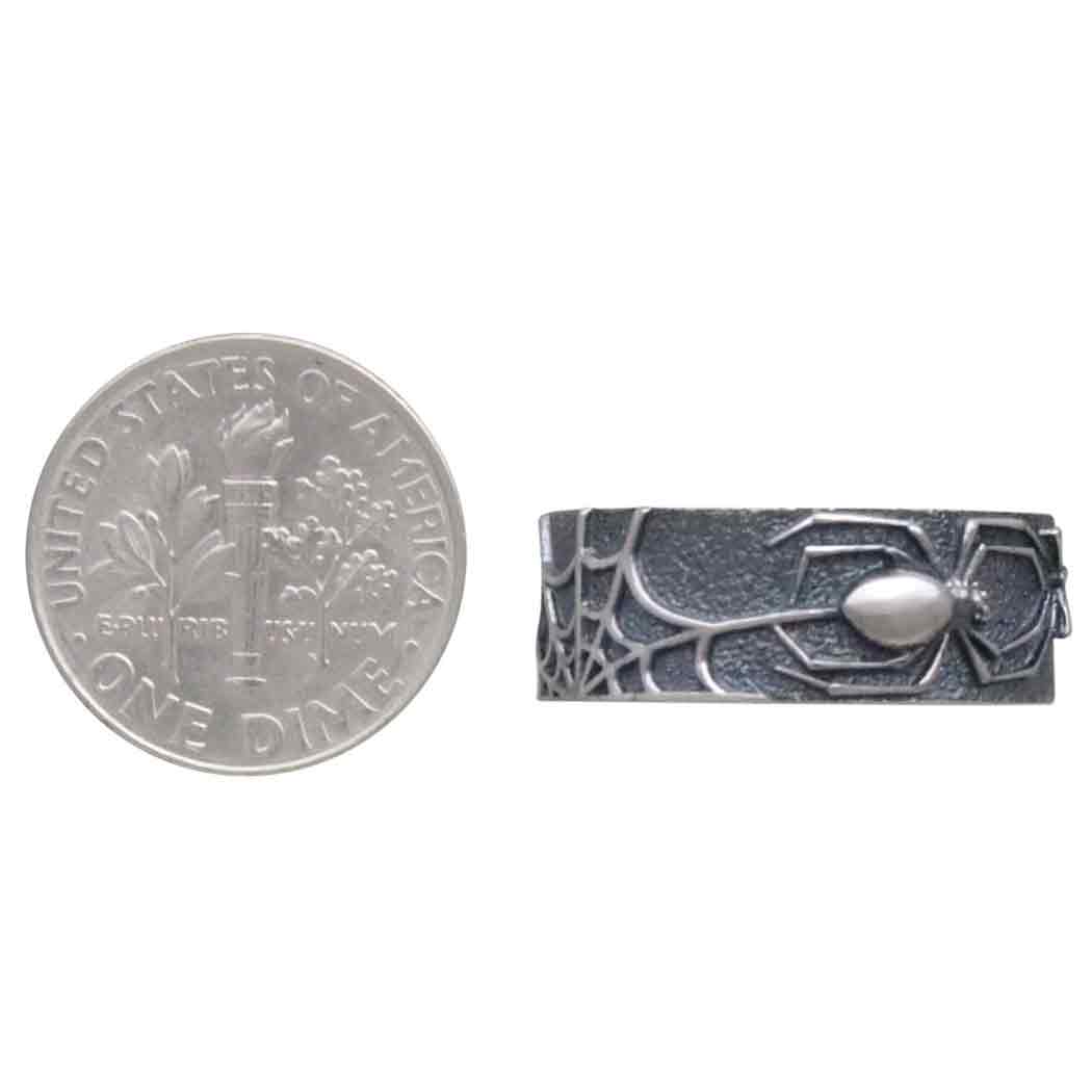 Sterling Silver Oxidized Spider and Web Band