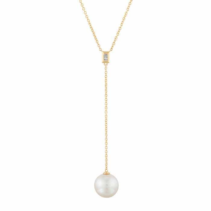 14K Yellow Gold Ming Pearl & Diamond-Set Lariat Necklace, 20inch