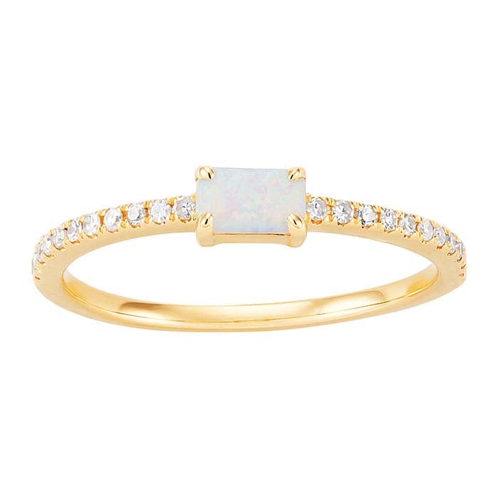10K Yellow Gold Lab-Grown Opal- & Diamond-Set Ring