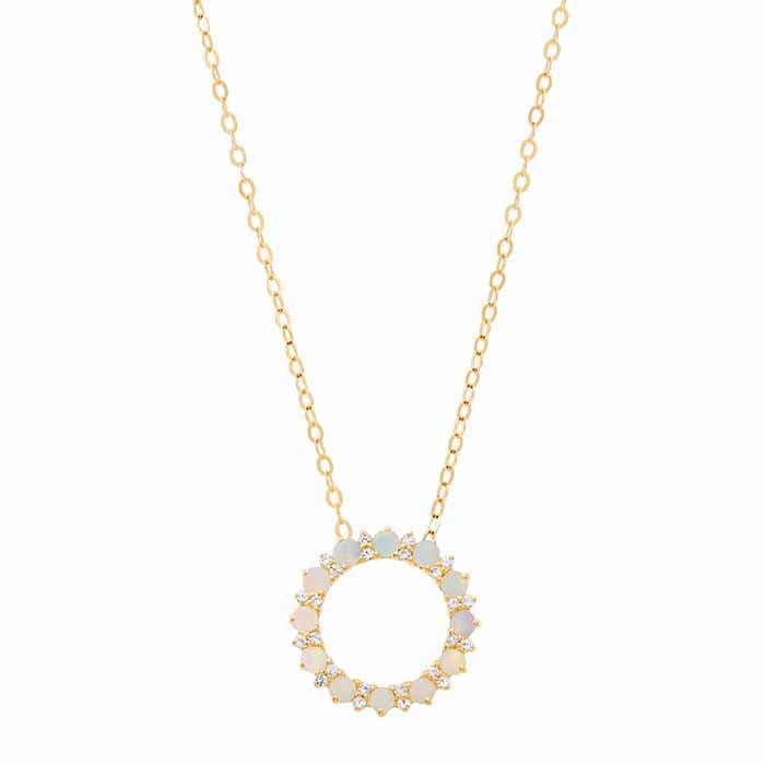 14K Yellow Gold Opal- & Lab-Grown Sapphire-Set Circle Necklace