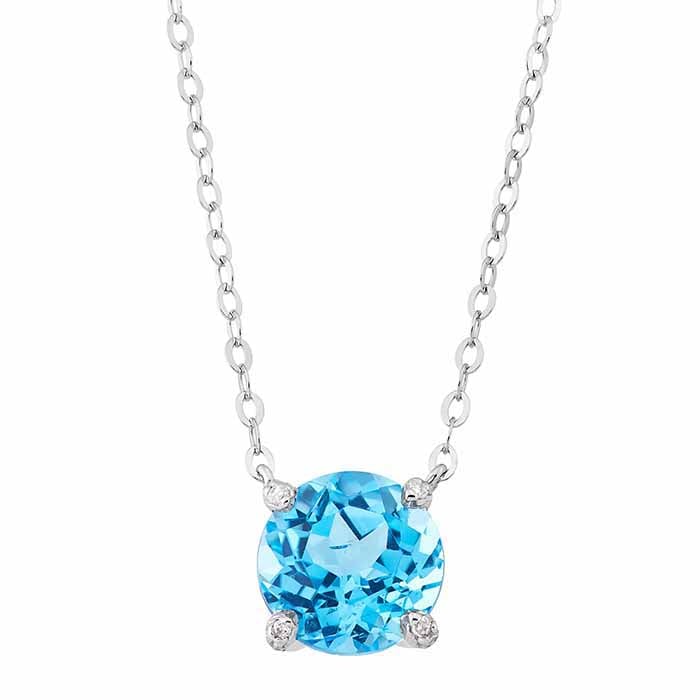 10K White Gold Swiss Blue Topaz- & Diamond-Set Necklace