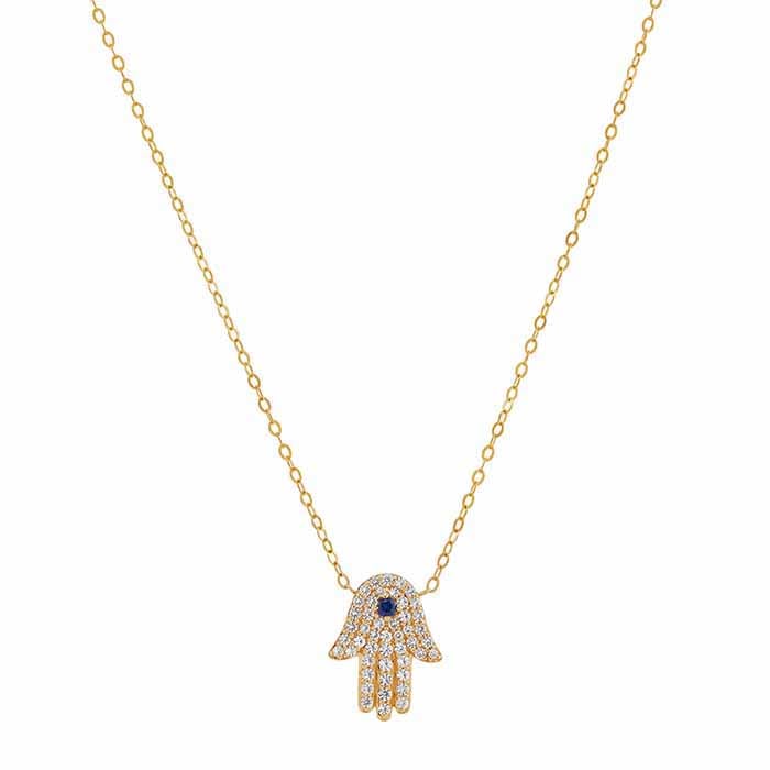 10K Yellow Gold Lab-Grown Sapphire-Set Hamsa Necklace
