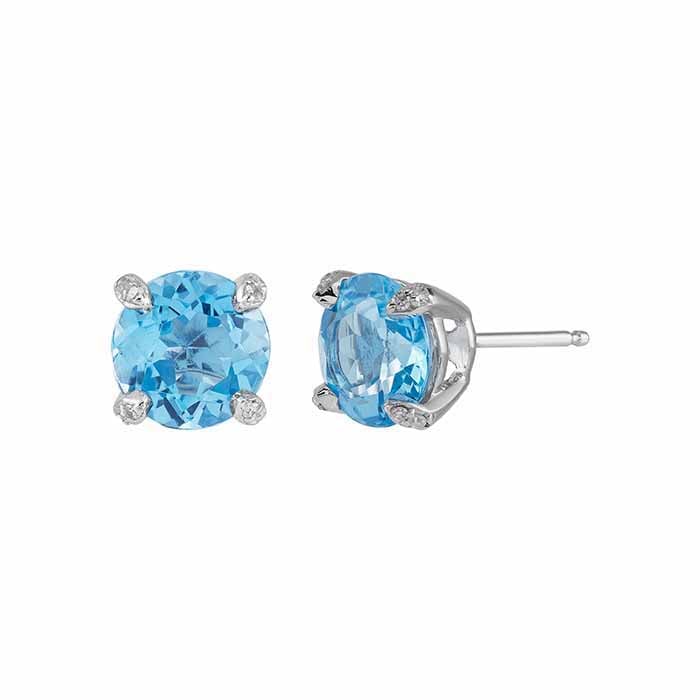 10K White Gold Swiss Blue Topaz- & Diamond-Set Post Earrings
